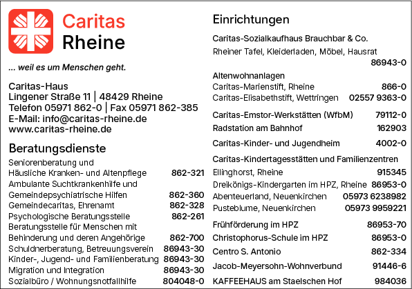Anzeige Caritasverband Rheine e.V. Anzeige Caritasverband Rheine e.V.