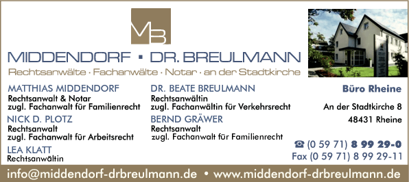 Anzeige Middendorf, Dr. Breulmann Rechtsanwälte Fachanwälte Notar