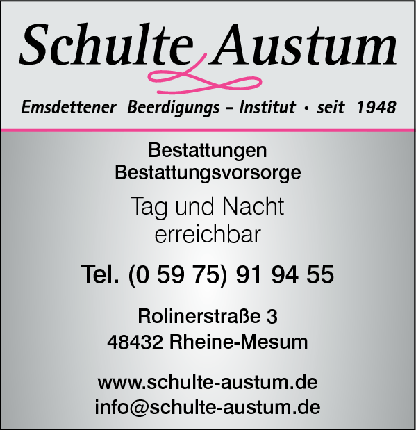 Anzeige Beerdigungsinstitut Schulte-Austum