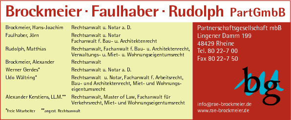 Anzeige Brockmeier, Faulhaber, Rudolph, PartGmbB Rechtsanwälte u. Notare