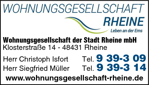 Anzeige Wohnungsgesellschaft der Stadt Rheine Isfort Christoph und Müller Siegfried