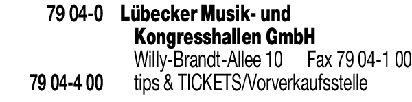 Anzeige Lübecker Musik- und Kongresshallen GmbH