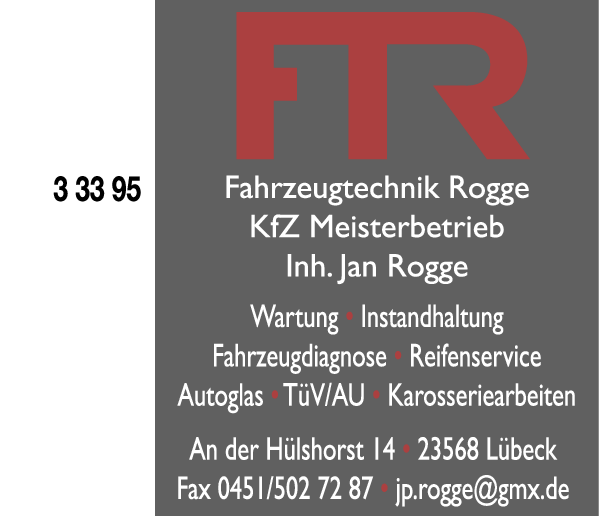 Anzeige Fahrzeugtechnik Rogge Inh. Jan Rogge