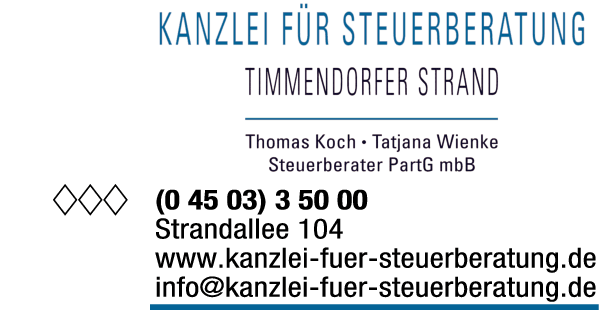 Anzeige Kanzlei für Steuerberatung Timmendorfer Strand T. Koch u. T. Wienke StB PartG mbH Steuerberatungsbüro