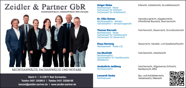 Anzeige Zeidler & Partner GbR Rechtsanwälte, Fachanwälte und Notare