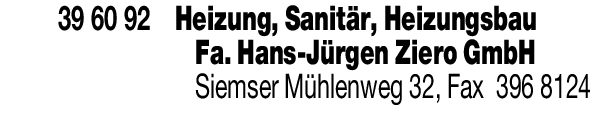 Anzeige Ziero Hans-Jürgen GmbH Heizung Klima Sanitär