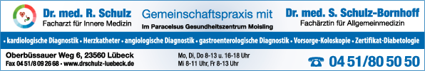 Anzeige Schulz Robert Dr. Facharzt für Innere Medizin und Schulz-Bornhoff Sabine Dr. Fachärztin für Allgemeinmedizin