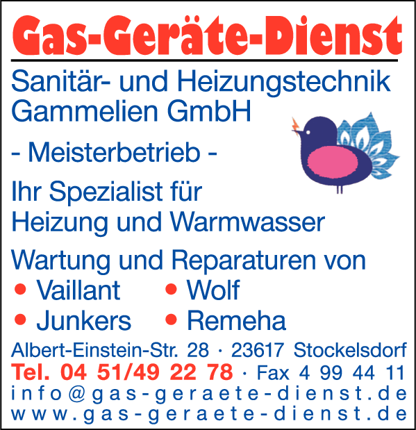 Anzeige Gas-Geräte-Dienst Gammelien GmbH Sanitärfachbetrieb