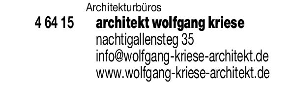 Anzeige Kriese Wolfgang Dipl.-Ing. Architekturbüro