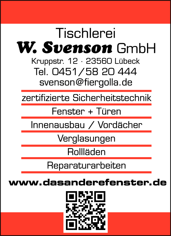 Anzeige Tischlerei W. Svenson GmbH