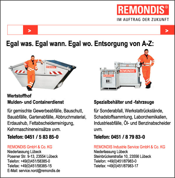 Anzeige REMONDIS GmbH & Co.KG Niederlassung Lübeck