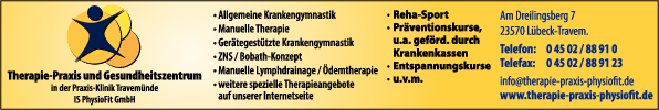 Anzeige Therapie-Praxis in der Praxisklinik Travemünde IS PhysioFit GmbH