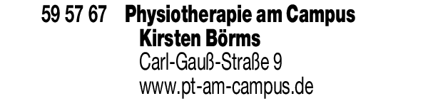 Anzeige Physiotherapie am Campus Kirsten Börms