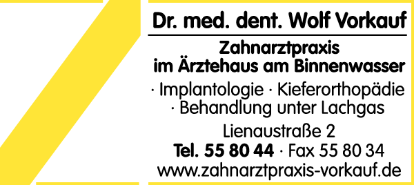 Anzeige Vorkauf Wolf Dr. im Ärztehaus am Binnenwasser Zahnarzt