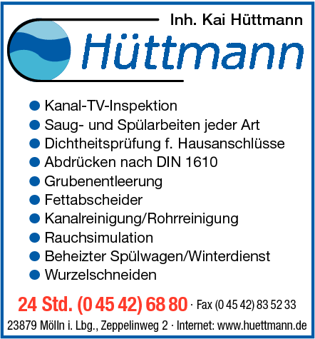 Anzeige Hüttmann Rohrreinigung