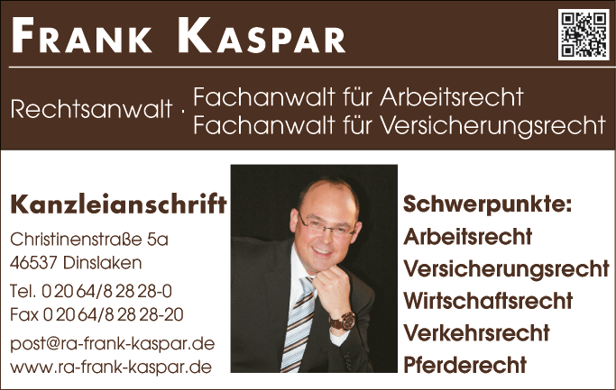 Anzeige Anwaltsbüro Kaspar Frank