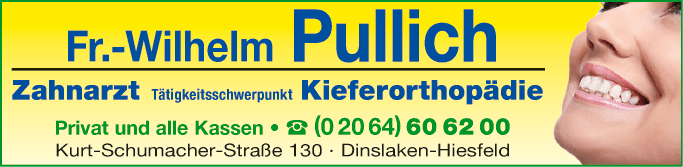 Anzeige Pullich Fr.-Wilhelm Zahnarzt & Tätigkeitsschwerpunkt Kieferorthopädie