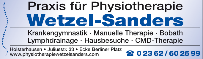 Anzeige Praxis für Physiotherapie Wetzel-Sanders