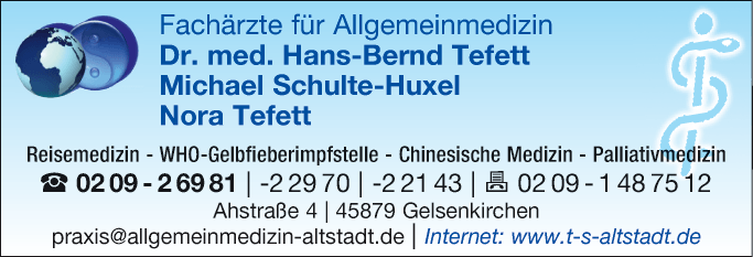 Anzeige Gemeinschaftspraxis Dr. med. Hans Bernd Tefett u. Michael Schulte-Huxel