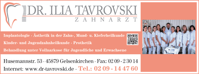 Anzeige Zahnarztpraxis Dr. med. dent. Ilia Tavrovski