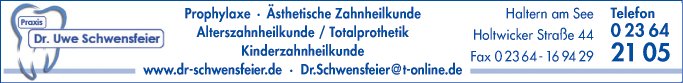 Anzeige Uwe Schwensfeier, Dr. Zahnarzt