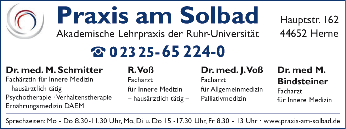 Anzeige Praxis am Solbad Dr. med. Marjana Schmitter, Roman Voß, Dr. med. Joachim Voß, Dr. med. M. Bindsteiner