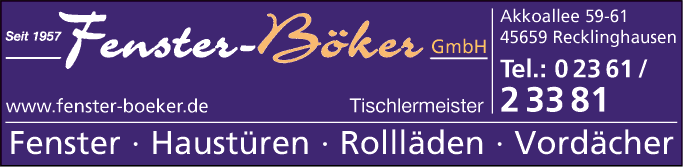 Anzeige Böker GmbH - Fenster-Haustüren-Rollläden-Vordäche