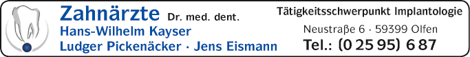 Anzeige Zahnärztliche Gemeinschaftspraxis Ludger Pickenäcker & Dr. Jens Eismann