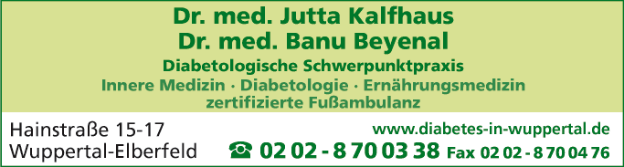 Anzeige Kalfhaus Jutta Dr. med., Beyenal Banu Dr. med.