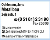 Kundenbild groß 1 Oehlmann Jens Metallbau