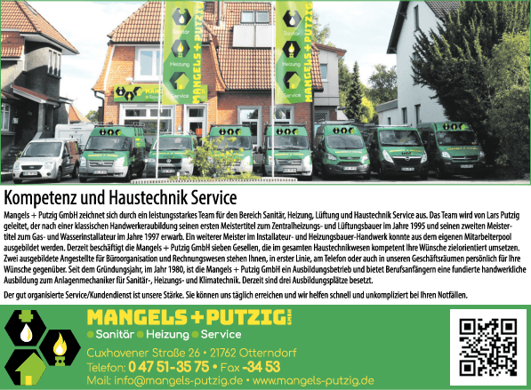 Anzeige Mangels & Putzig GmbH Heizung / Sanitär