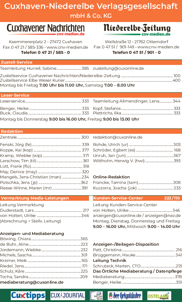 Anzeige Cuxhaven-Niederelbe Verlagsgesellschaft mbH & Co. KG
