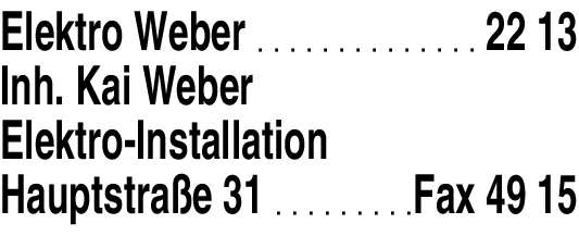 Anzeige Elektro Weber Inh. Kai Weber Elektro-Installationen