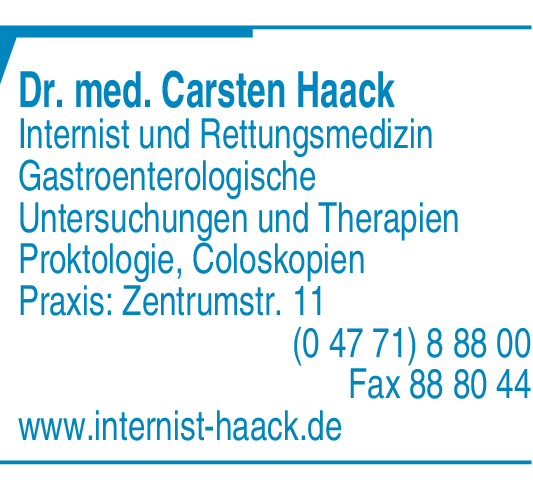 Anzeige Dr. med. Carsten Haack Internist und Rettungsmedizin