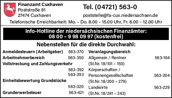 Anzeige Finanzamt Cuxhaven