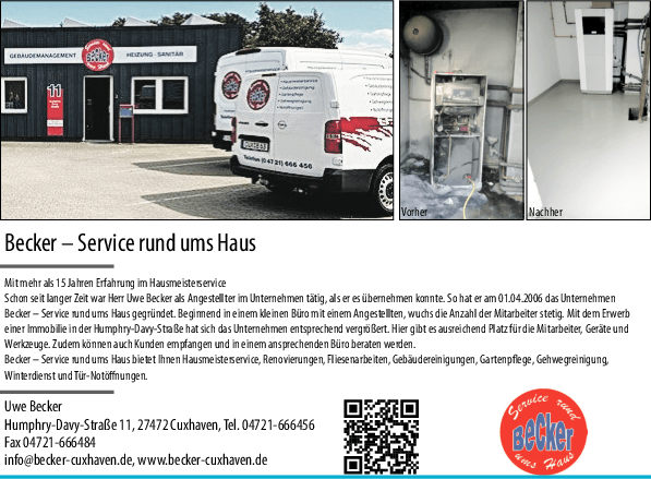 Anzeige Becker Service rund ums Haus Hausmeisterservice