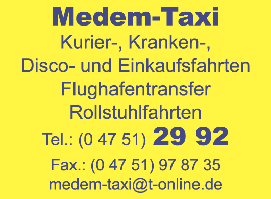 Anzeige Medem Taxi Inh. Stephan Schröder