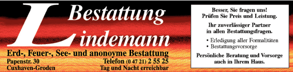 Anzeige Lindemann Bestattungen