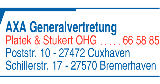 Anzeige AXA Generalvertretung Platek & Stukert OHG