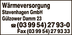 Anzeige Wärmeversorgung Stavenhagen GmbH