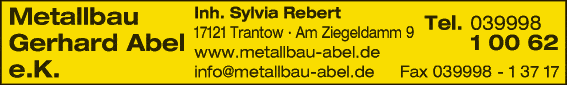 Anzeige Metallbau Gerhard Abel e.K. Inh. Sylvia Rebert