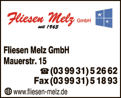 Anzeige Fliesen Melz GmbH Fliesenlegermeisterbetrieb