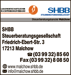 Anzeige SHBB Steuerberatungsgesellschaft mbH Beratungsstelle Malchow