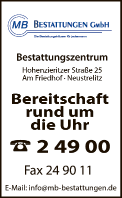 Anzeige MB Bestattungen GmbH & Co. KG
