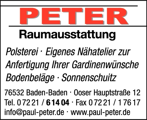 Anzeige Peter Raumausstattung Inh. Siegfried Jochintke