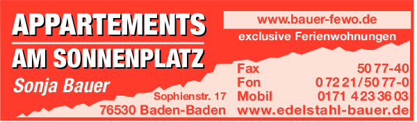 Anzeige Bauer Sonja Appartements am Sonnenplatz