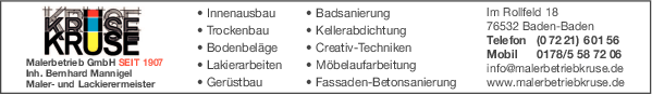 Anzeige Kruse Willi Malerbetrieb GmbH