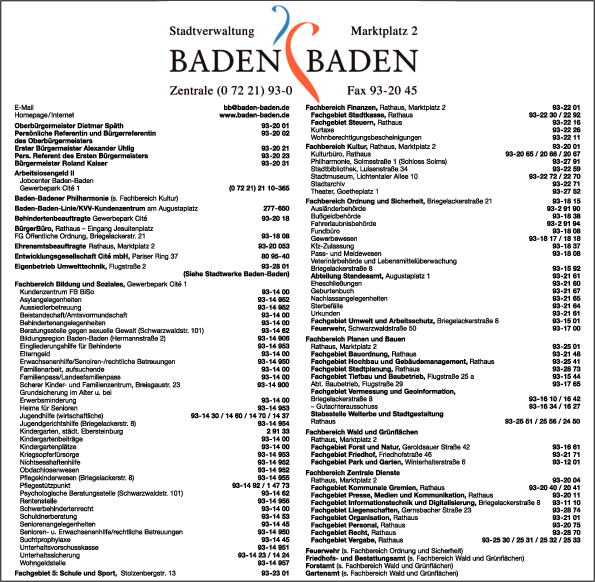 Anzeige Stadtverwaltung Baden-Baden