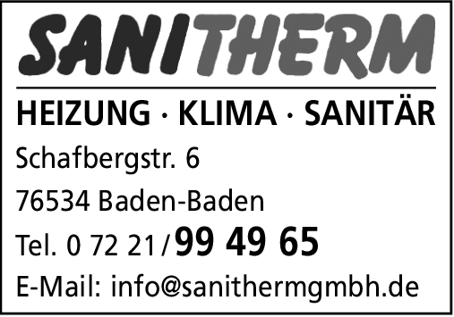 Anzeige Sanitherm P.F.L.A.G.G.E.R. GmbH Heizung - Klima - Sanitär