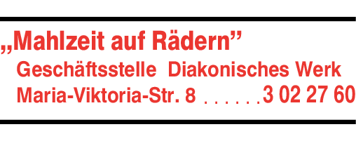 Anzeige Diakonisches Werk des ev. Kirchenbezirkes Baden-Baden u. Rastatt Mahlzeit auf Rädern